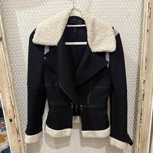 BCBGMaxAzria Black and Cream Teddy Jacket
